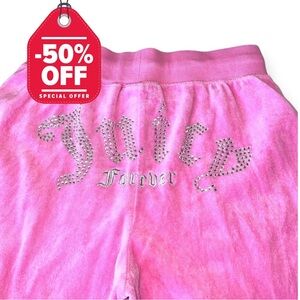 Juicy Couture Big Bling Velour Jogger Hot Pink Rhinestones Athleisure Size M